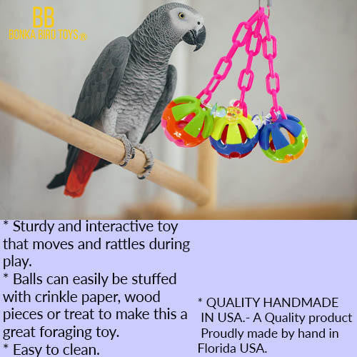 The 1273 Tri-chain Ball from Bonka Bird Toys is a simple but colorful addition that will entertain your medium feathered friend for hours. A sturdy easy to clean toy.