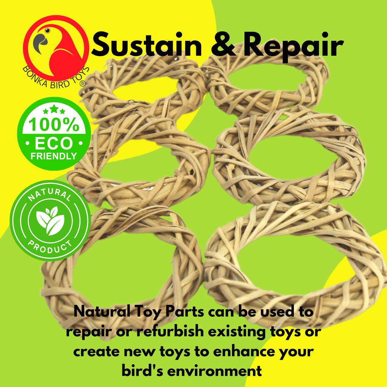 The 1278 Pk6 Small Vine Wreaths from Bonka Bird Toys are useful natural foot toys that your feathered friend will love to play with. Natural foot toys like these are essential for any pet bird's cage or aviary. 