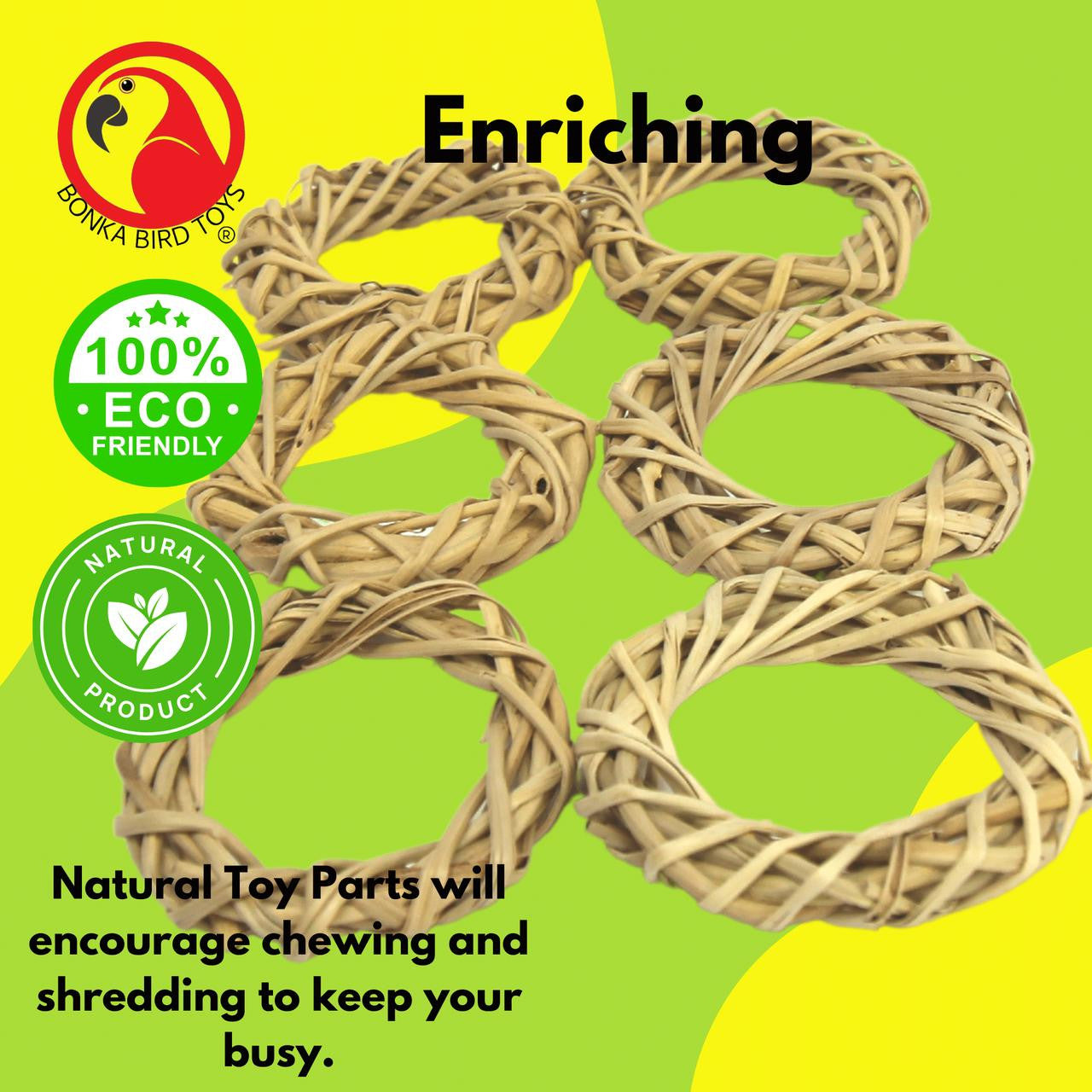 The 1278 Pk6 Small Vine Wreaths from Bonka Bird Toys are useful natural foot toys that your feathered friend will love to play with. Natural foot toys like these are essential for any pet bird's cage or aviary. 