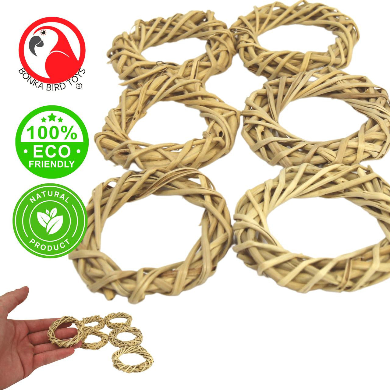 The 1278 Pk6 Small Vine Wreaths from Bonka Bird Toys are useful natural foot toys that your feathered friend will love to play with. Natural foot toys like these are essential for any pet bird's cage or aviary. 