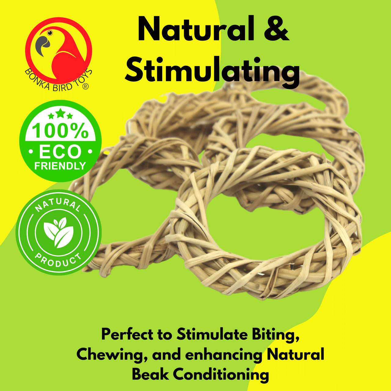 The 1278 Pk6 Small Vine Wreaths from Bonka Bird Toys are useful natural foot toys that your feathered friend will love to play with. Natural foot toys like these are essential for any pet bird's cage or aviary. 