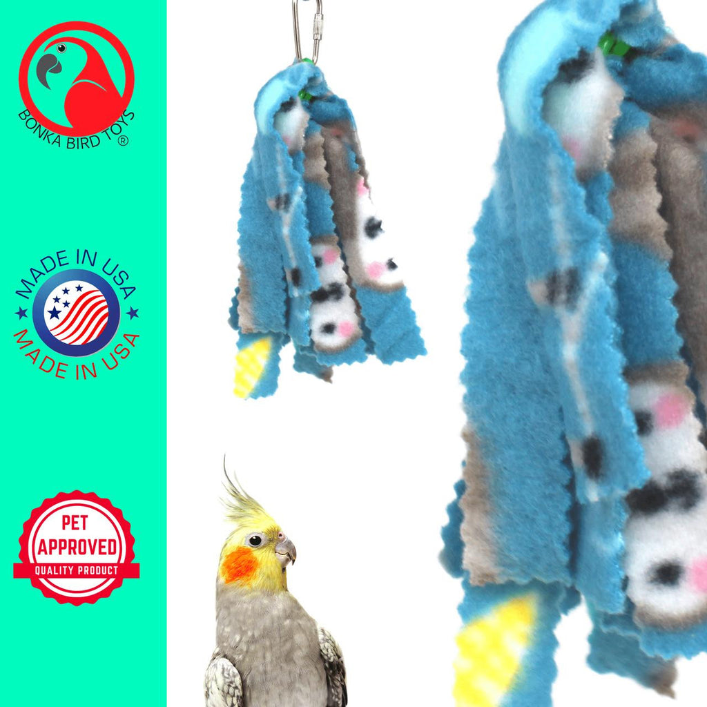 The 1618 Mini Fluff from Bonka Bird Toys is a colorful and snuggly small-sized bird toy. This toy is excellent for adding a comfortable and cuddly item to your feathered friends aviary with its bright bird-appealing colors and straightforward design. 