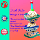 The 1932 Two Cake from Bonka Bird Toys is a colorful and shreddable medium sized bird toy! This toy has (2) natural sola balls and easy to shred colorful cup cakes