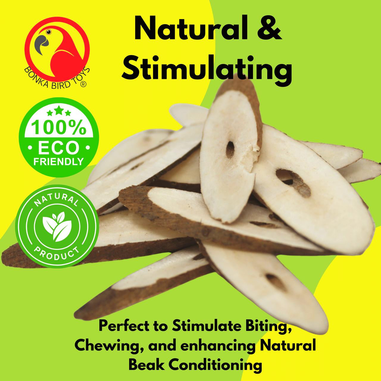 The 3405 Pk12  Extra Thin Natural Sola Slices from Bonka Bird Toys are ideal natural chewable bird foot toys for your small to medium-sized pet bird and other pets too!