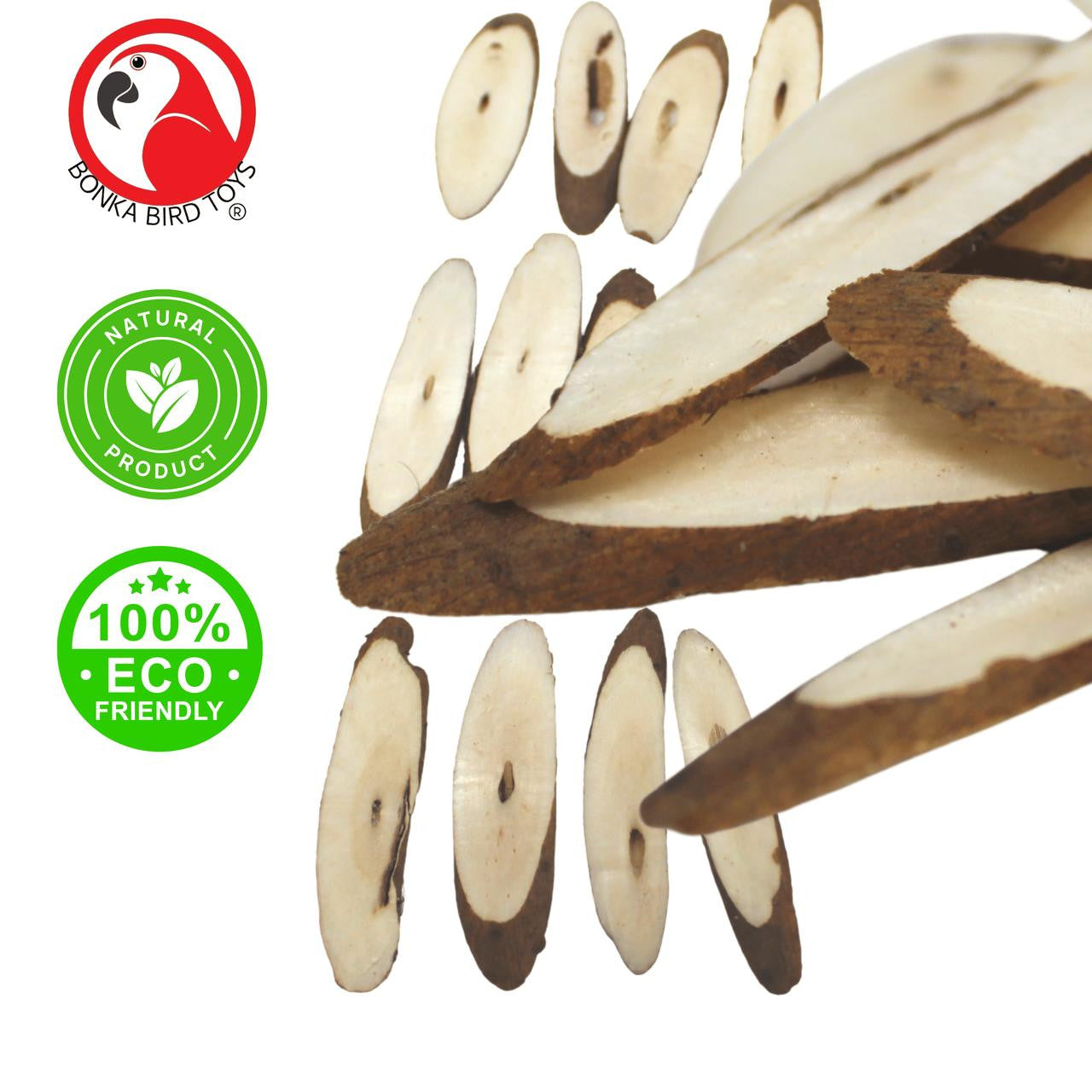 The 3405 Pk12  Extra Thin Natural Sola Slices from Bonka Bird Toys are ideal natural chewable bird foot toys for your small to medium-sized pet bird and other pets too!