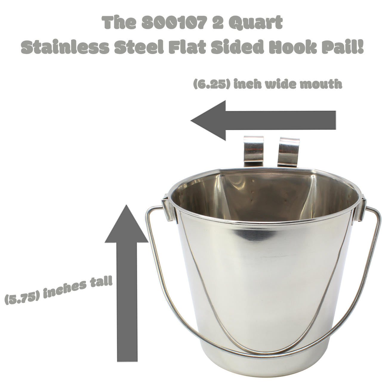 800107 2 Quart Stainless Steel Flat Sided Hook Pail - Bonka Bird Toys